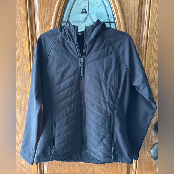 New Balance Hooded Jacket Womens Medium Black Full Zip Pockets Fleece Lined - Picture 2 of 12